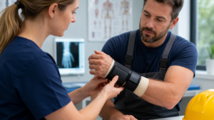 Frattura del polso sul lavoro con percorso di diagnosi, cura e riabilitazione
